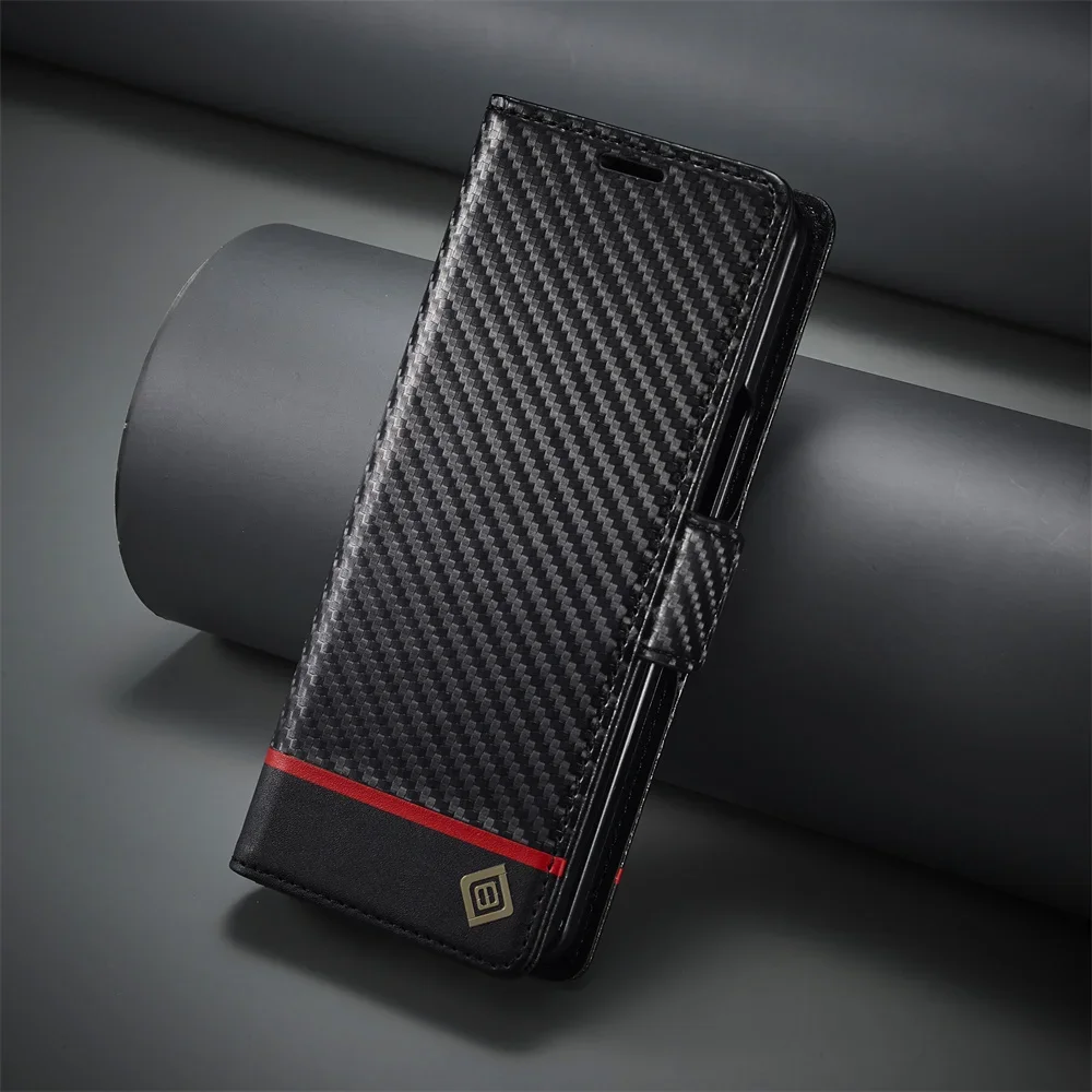 Luxury Carbon Fiber PU Leather - Leather Wallet Card Holder Phone Cover recension och pris