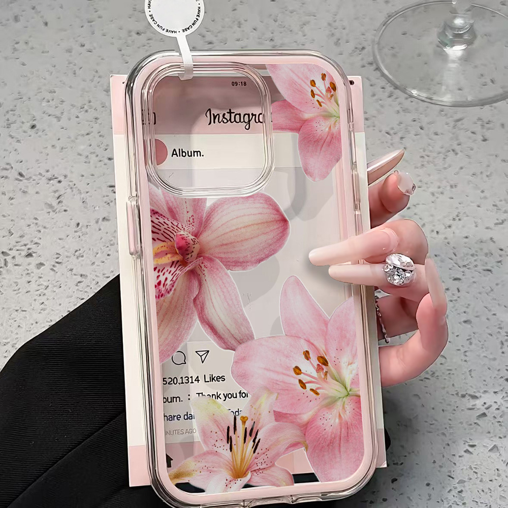 Pink Lily Flower Clear Phone C - Clear Shockproof Bumper Case recension och pris