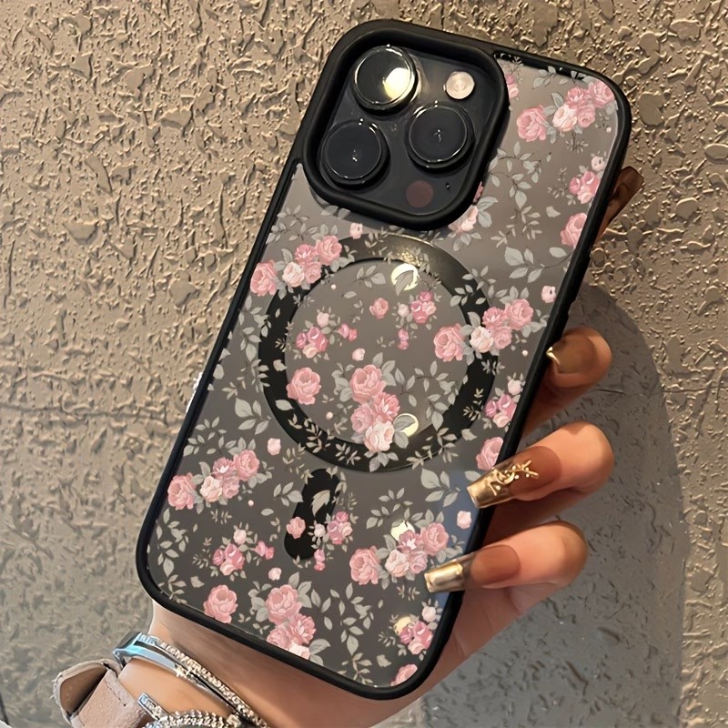 Pink Tiny Rose Clear Magnetic  - Clear Shockproof Bumper Case recension och pris