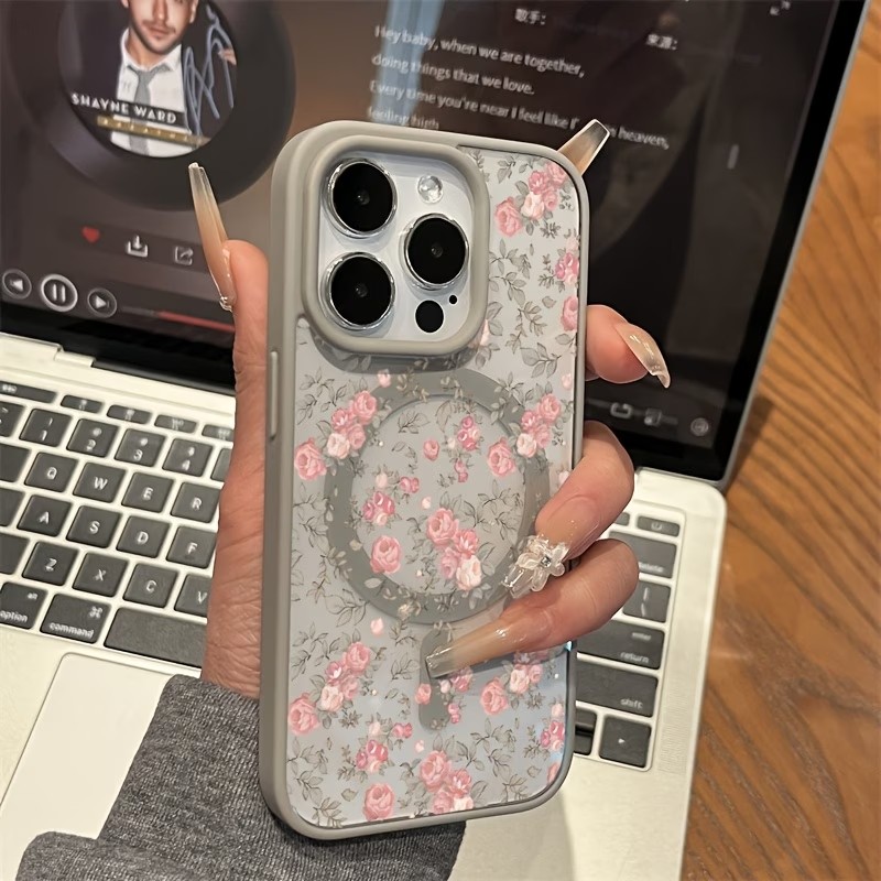 Pink Tiny Rose Clear Magnetic  - Clear Shockproof Bumper Case recension och pris