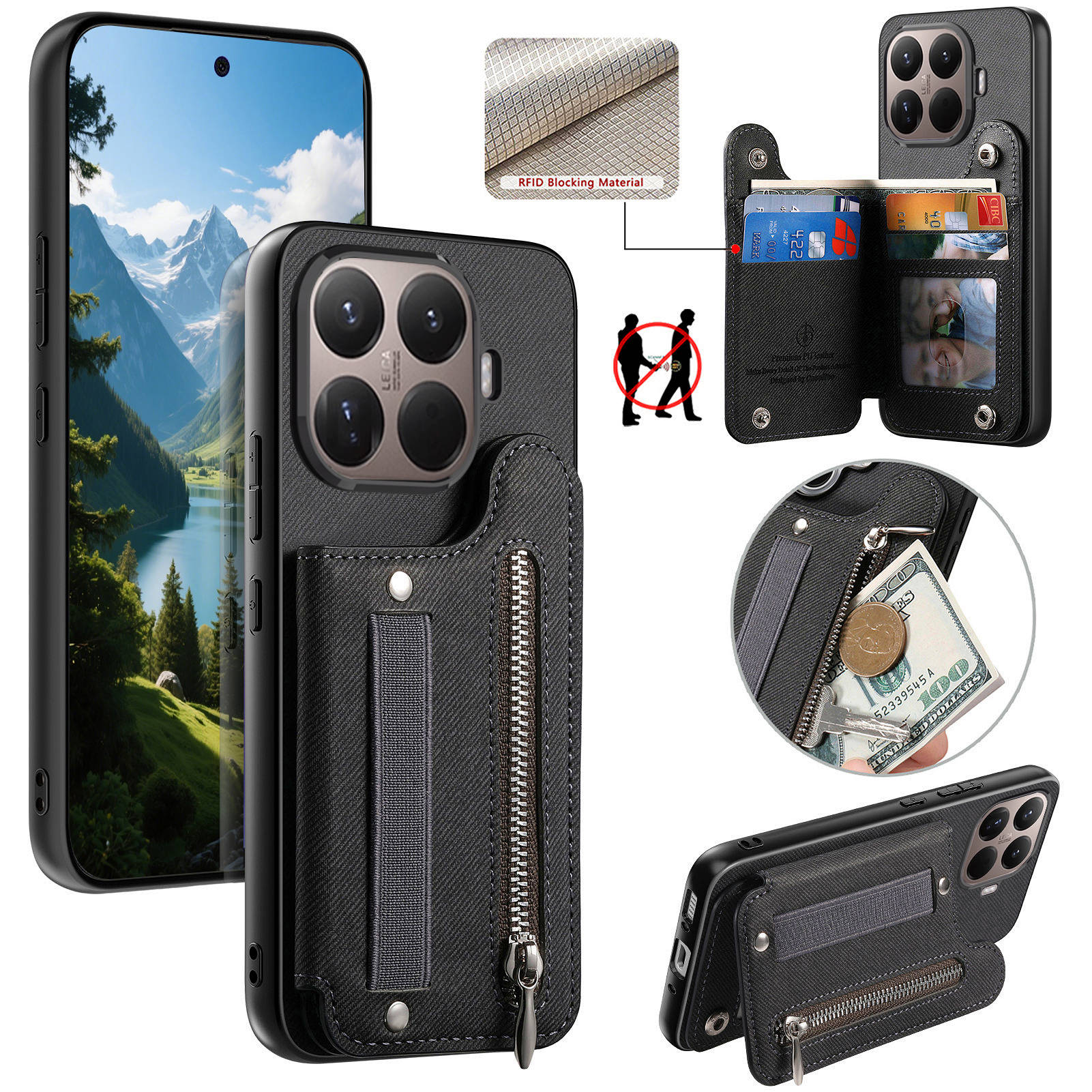 RFID Wrist Strap Zipper Wallet - Leather Wallet Card Holder Phone Cover recension och pris