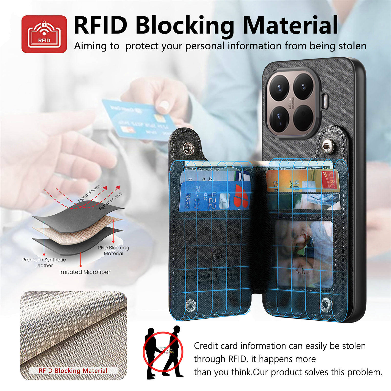 RFID Wrist Strap Zipper Wallet - Leather Wallet Card Holder Phone Cover recension och pris